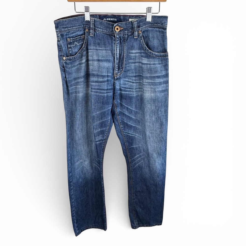 Alberto Stone Linen Denim Modern Fit Handcrafted Jeans Mens Medium Wash 33 X 32